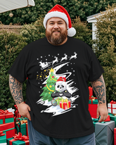 Herren-T-Shirt mit Weihnachtsmann- und Rentier-Motiv, Übergröße, kurzärmelig